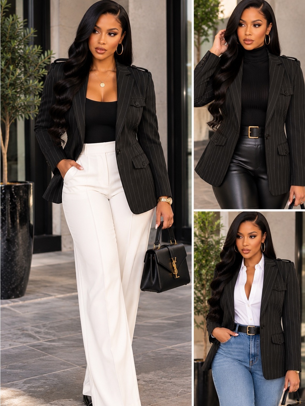 Women's Pinstripe Blazer in Black Like New